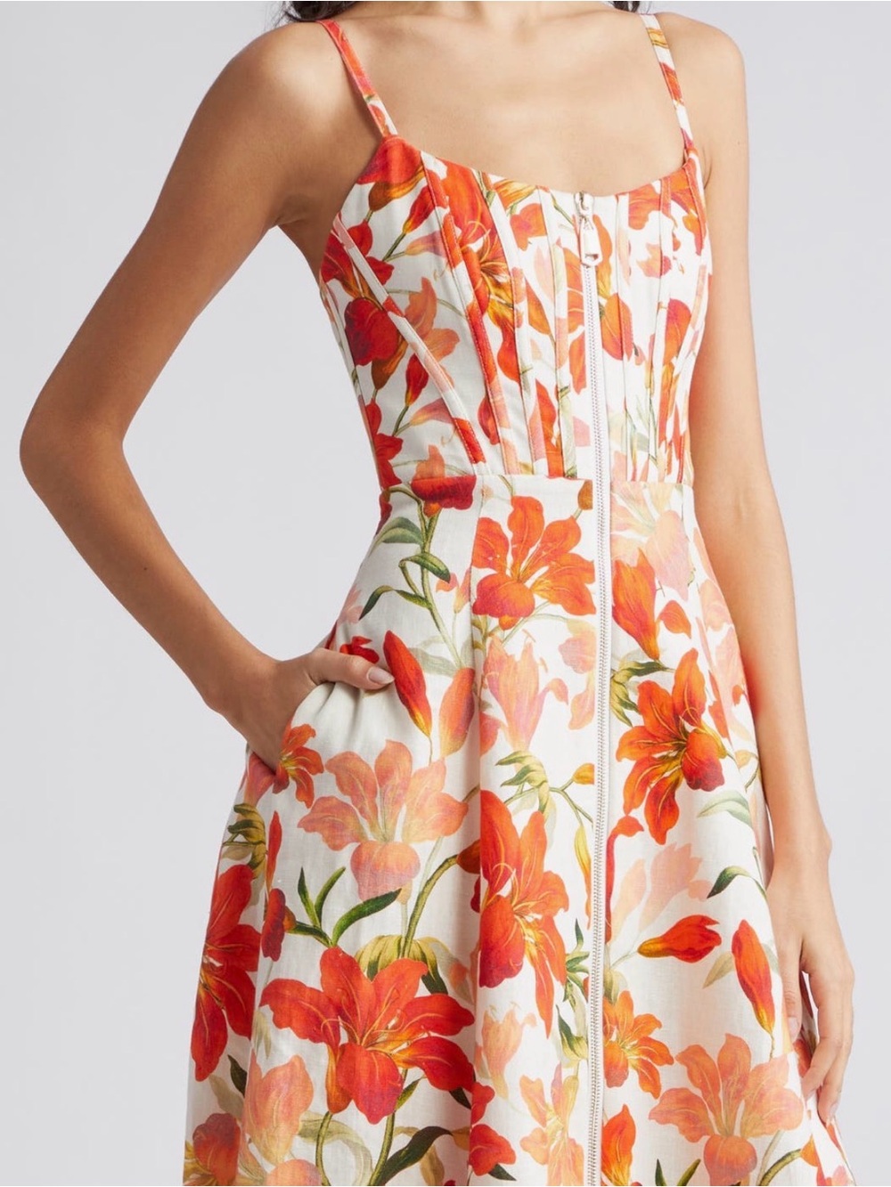 Zimmermann Tranquility Red Lilly Zip Linen Midi Dress US12/UK16/AU4 - Picture 4 of 15